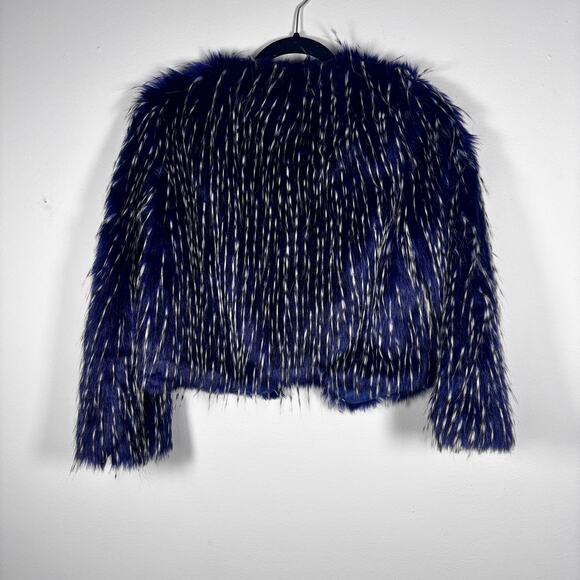 Navy Blue & White Faux Fur Jacket Cardigan Banana U.S.A. Size M Pre-Loved - Picture 9 of 14